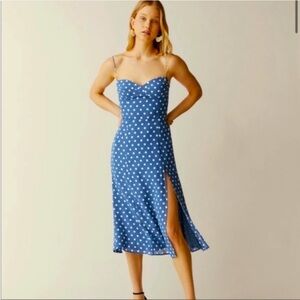 Reformation Juliette Blue Polka Dot Dress in Lazuli